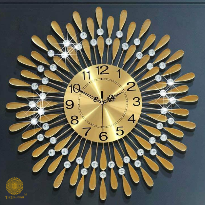 Black metallic Diamonds wall clock by TheGharnish, 24x24 inches, featuring a modern diamond pattern design.