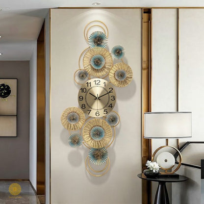 Metallic wall clock with 10 ring plates, 18x48 inches, modern design by TheGharnish, featuring a sleek and contemporary style.