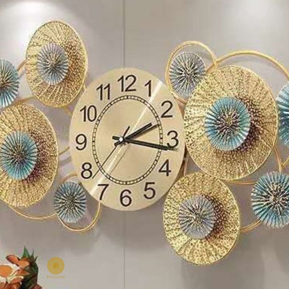 Metallic wall clock with 10 ring plates, 18 x 48 inches, stylish modern design by TheGharnish.