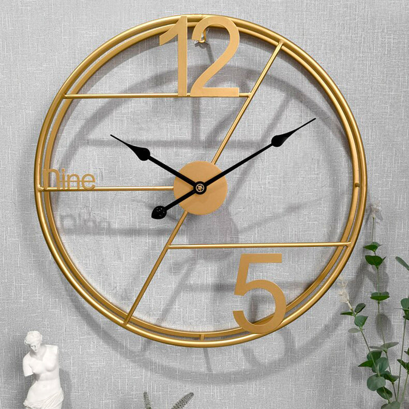 Alpha Numeric Metallic Wall Clock by TheGharnish, 24-inch diameter, modern design with metallic finish and clear numeric markings.