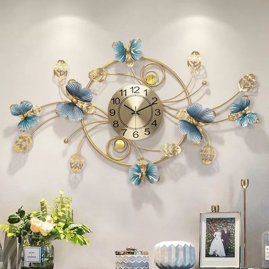 Butterfly Ring Metallic Wall Clock (48x30 Inches) - The Gharnish - A Unit of Satkala Creations