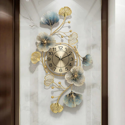 Floral Metallic Wall Hanging Clock - 48 x 18 Inches - The Gharnish - A Unit of Satkala Creations
