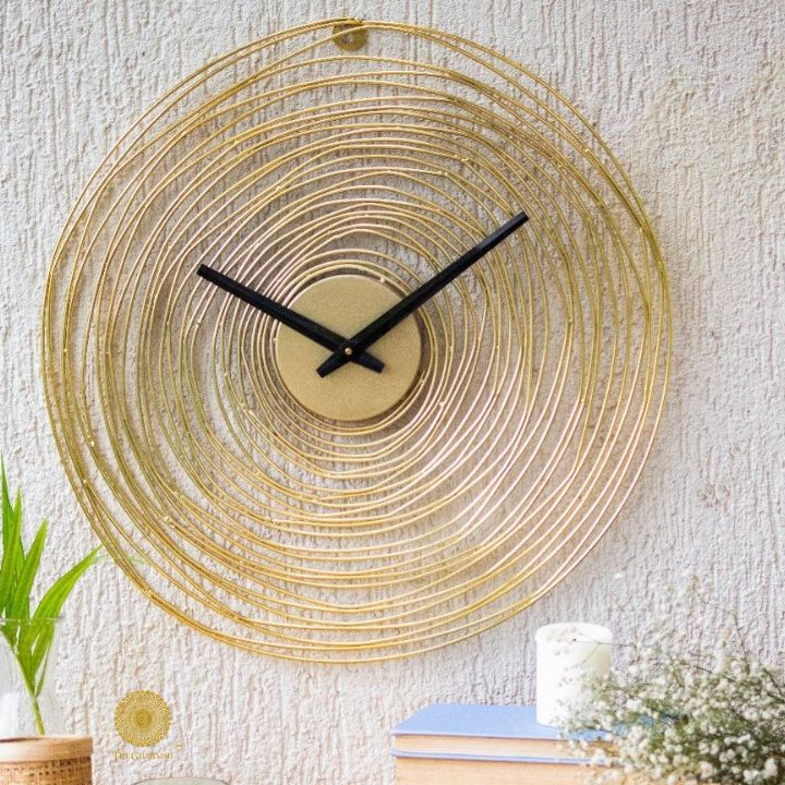 Golden Wire Net Wall Clock (24 Inches Dia) - The Gharnish - A Unit of Satkala Creations