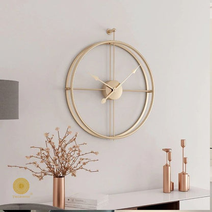 Metallic Double Wheel Wall Clock - Gold (24 Inches Dia) - The Gharnish - A Unit of Satkala Creations