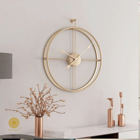 Metallic Double Wheel Wall Clock - Gold (24 Inches Dia) - The Gharnish - A Unit of Satkala Creations