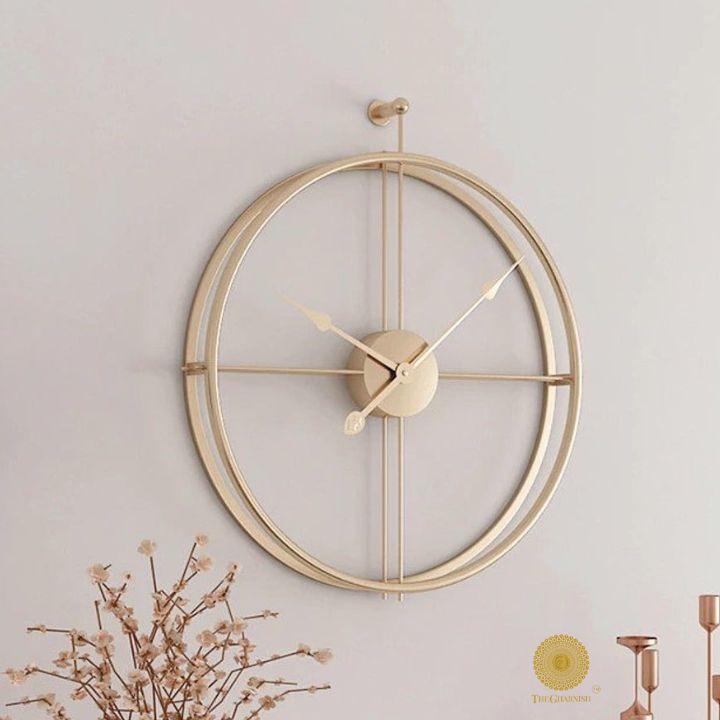 Metallic Double Wheel Wall Clock - Gold (24 Inches Dia) - The Gharnish - A Unit of Satkala Creations
