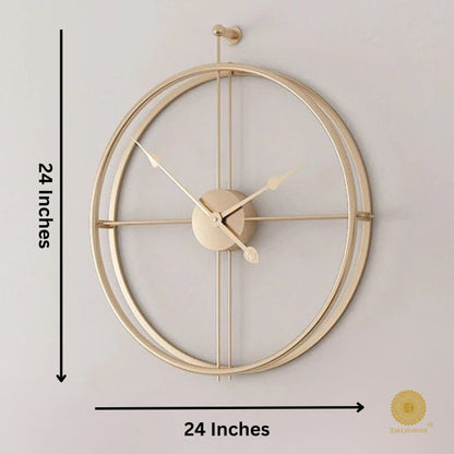 Metallic Double Wheel Wall Clock - Gold (24 Inches Dia) - The Gharnish - A Unit of Satkala Creations
