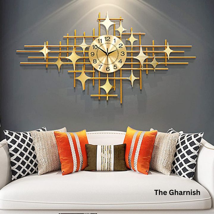 Modern Decorated Metallic Wall Clock (48x24 Inches) - The Gharnish - A Unit of Satkala Creations