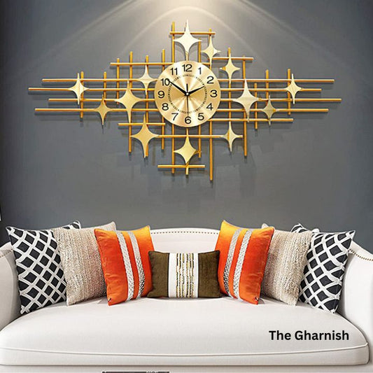 Modern Decorated Metallic Wall Clock (48x24 Inches) - The Gharnish - A Unit of Satkala Creations