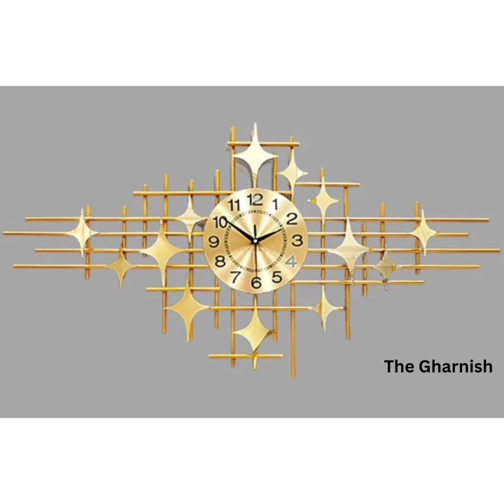 Modern Decorated Metallic Wall Clock (48x24 Inches) - The Gharnish - A Unit of Satkala Creations