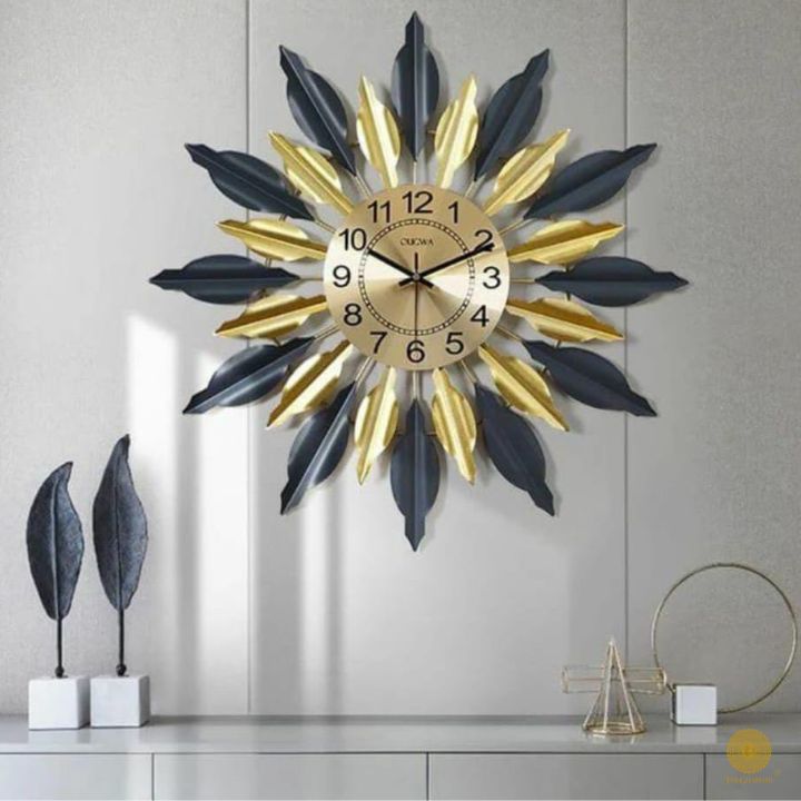Premium leaf flower metallic wall clock by TheGharnish, 24-inch diameter, decorative wall clock with intricate leaf and flower design.