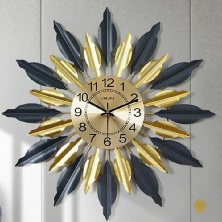 Premium leaf flower metallic wall clock by TheGharnish, 24-inch diameter, decorative wall clock with intricate leaf and flower design.