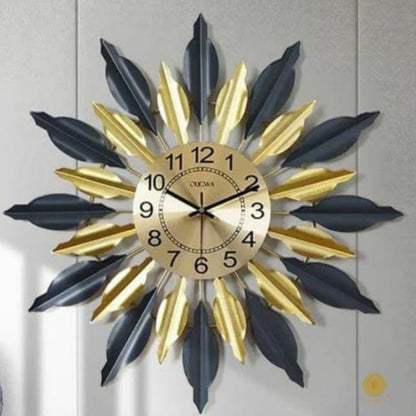 Premium leaf flower metallic wall clock by TheGharnish, 24-inch diameter, decorative wall clock with intricate leaf and flower design.