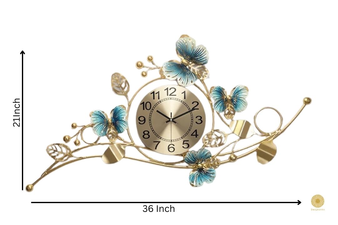 Spring & Butterfly Wall Clock - 36 x 21 Inches - The Gharnish - A Unit of Satkala Creations