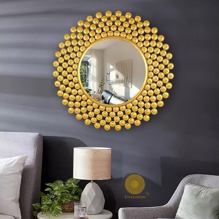 Designer House of Beads wall mirror by TheGharnish, 24-inch diameter decorative wall mirror with intricate bead frame design.