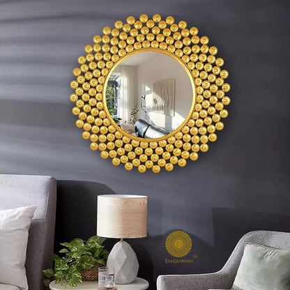 Designer House of Beads wall mirror by TheGharnish, 24-inch diameter decorative wall mirror with intricate bead frame design.