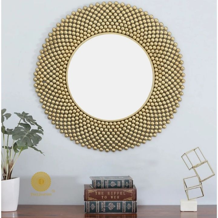 Designer House of Beads wall mirror by TheGharnish, 24-inch diameter with intricate bead frame, suitable for stylish wall decor.