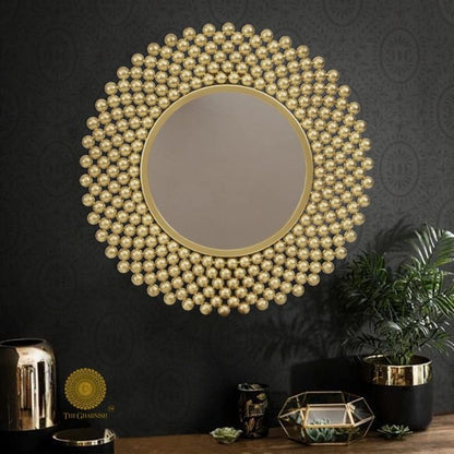 Designer House of Beads wall mirror by TheGharnish, 24-inch diameter decorative wall mirror with intricate bead frame design.