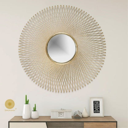 Metallic sticks wall mirror by TheGharnish, 30-inch diameter decorative wall mirror with a modern metallic frame.