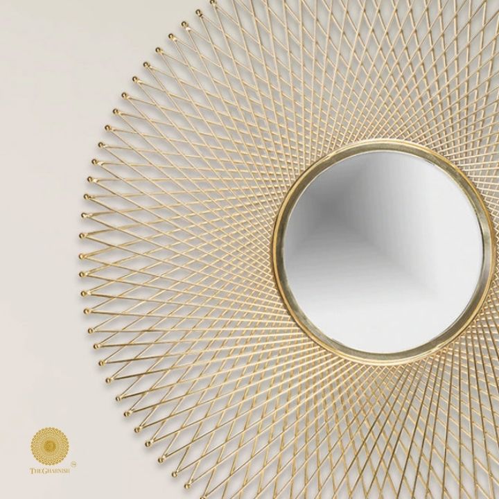 Metallic sticks wall mirror by TheGharnish featuring a 30-inch diameter round design with a modern, reflective surface.