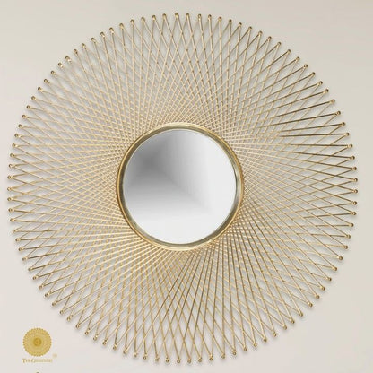 Metallic sticks wall mirror by TheGharnish, 30-inch diameter decorative wall mirror with a modern metallic frame.