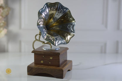 Wooden antique gramophone showpiece by TheGharnish, decorative wooden decor piece with intricate craftsmanship.