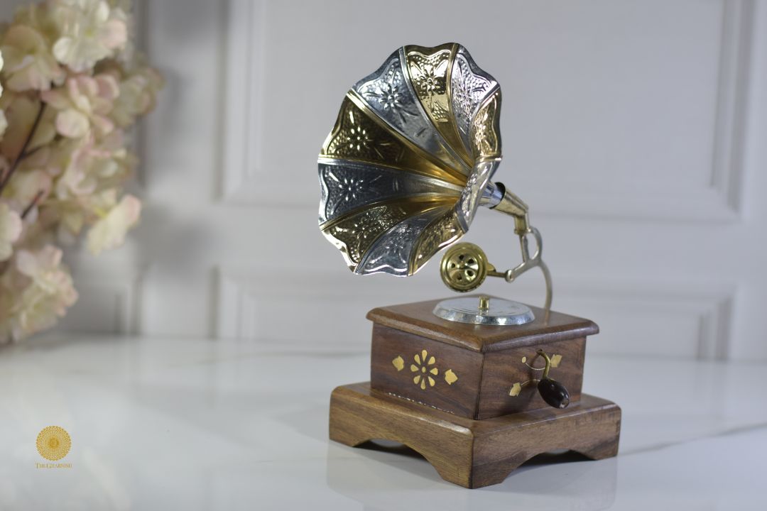 Wooden antique gramophone showpiece by TheGharnish, detailed wooden decor with vintage music player design.