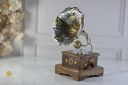 Wooden antique gramophone showpiece by TheGharnish, detailed wooden decor with vintage music player design.