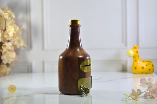 Wooden Bottle Piggy Bank from TheGharnish, a charming wooden decor piece with a slot for coins and a rustic finish.