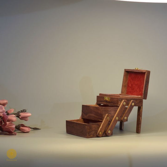 Wooden multistory jewellery box by TheGharnish, featuring multiple compartments for organizing rings, necklaces, and bracelets.