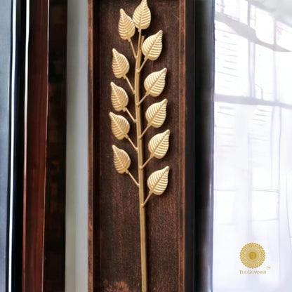 Wooden wall art featuring a leaf design in a natural wooden frame, measuring 8x20 inches, decorative wooden decor piece.