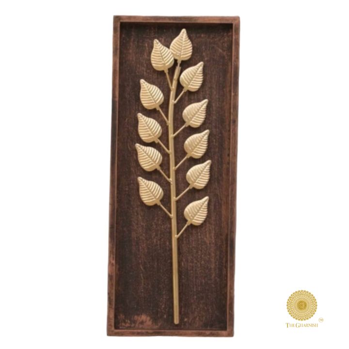 Wooden Wall Art leaf design in a natural wooden frame, 8x20 inches, decorative wooden wall decor for home or office.