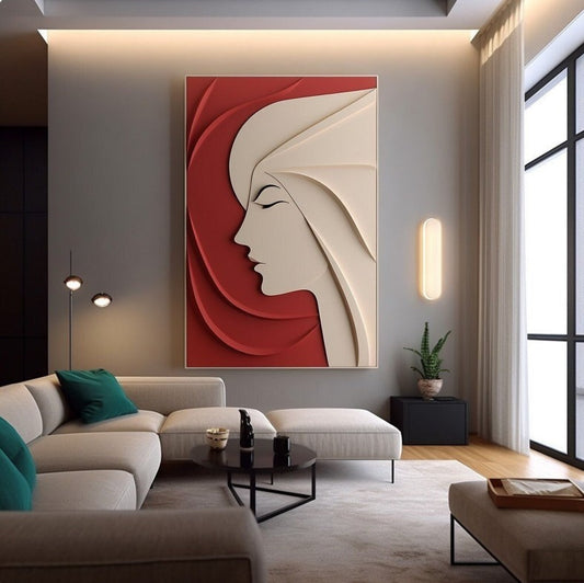 Modern wooden wall art featuring a 3D abstract woman design by The Gharnish, showcasing elegant carved wood details.