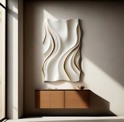 White Modern Wall Decor, Minimalist Vertical Wall Art, Abstract 3D Wood Carving Wood Carving, Handmade Wall Hanging - The Gharnish - A Unit of Satkala Creations