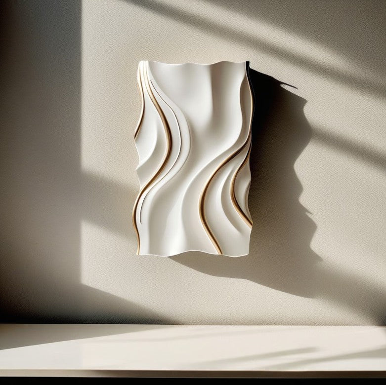 White Modern Wall Decor, Minimalist Vertical Wall Art, Abstract 3D Wood Carving Wood Carving, Handmade Wall Hanging - The Gharnish - A Unit of Satkala Creations