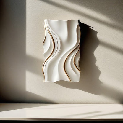 White Modern Wall Decor, Minimalist Vertical Wall Art, Abstract 3D Wood Carving Wood Carving, Handmade Wall Hanging - The Gharnish - A Unit of Satkala Creations