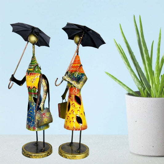 Iron Handcrafted Lady with Umbrella ( Set of 2 )