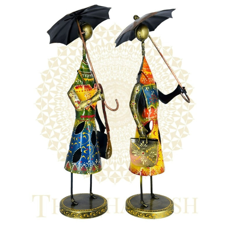 Iron Handcrafted Lady with Umbrella ( Set of 2 )