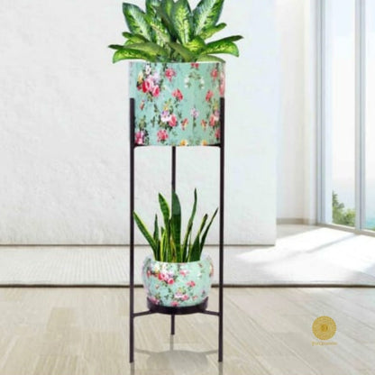 Enemal Print Set of 2 Planter with Stand