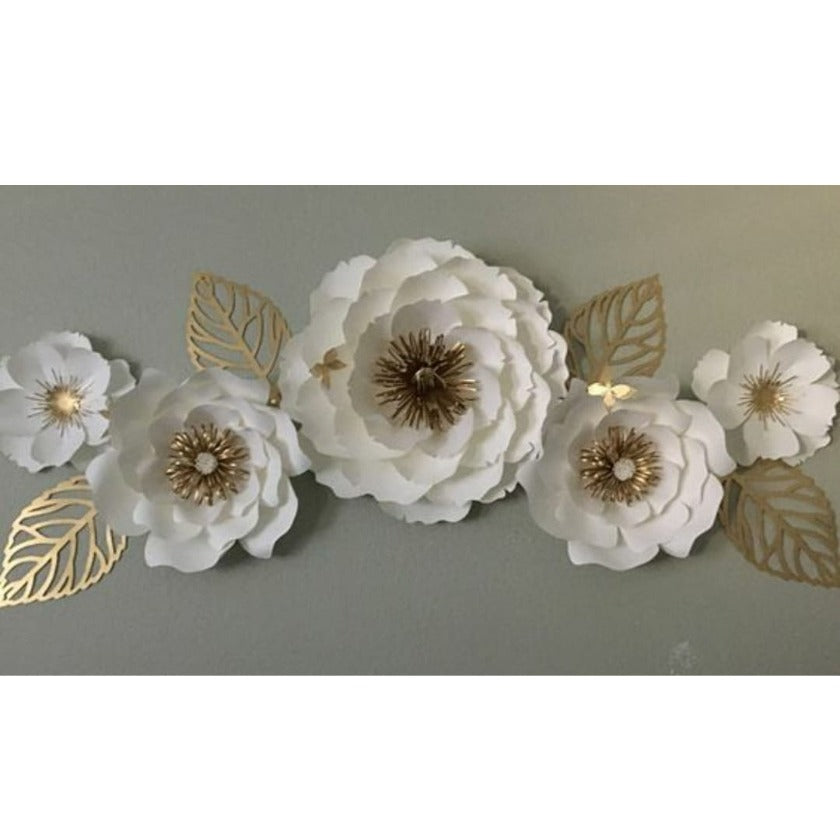 Elegant White & golden Flower Metallic Wall Art (48*23 Inches)