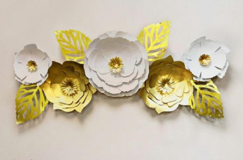 Elegant White & golden Flower Metallic Wall Art (48*23 Inches)