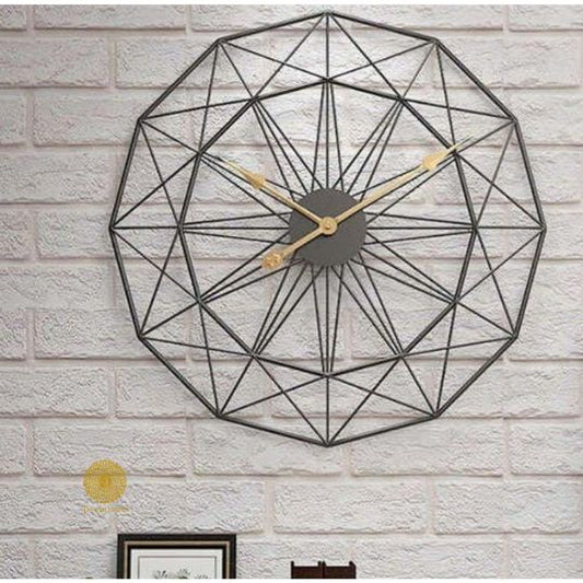 Geometrical Designs Wall Clock by The Gharnish, 30-inch diameter, modern wall clock with abstract geometric patterns.