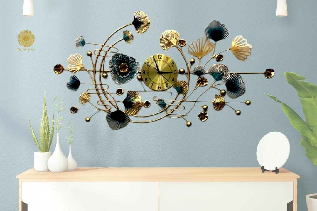 The Gharnish Musical Time Ring Wall Art clock, 48x24 inches, featuring a musical-themed design with clock face and artistic elements.