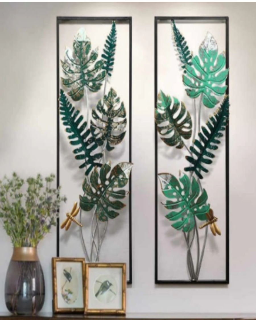 Vertical panel leaf wall art by TheGharnish, 30x12 inch artwork featuring two panels with botanical leaf designs.