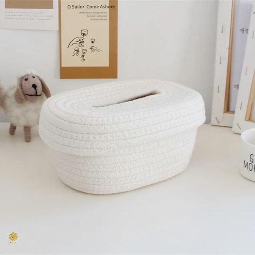 Brown cotton rope tissue holder organizer box by TheGharnish, designed as a stylish basket for tissue storage.