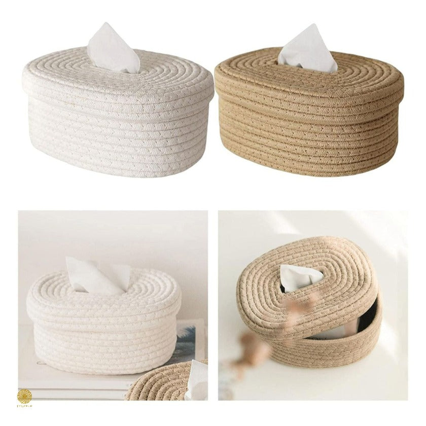 Brown cotton rope tissue holder basket by TheGharnish, compact organizer for tissues and small items.