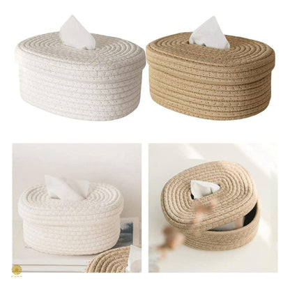 Brown cotton rope tissue holder basket by TheGharnish, compact organizer for tissues and small items.