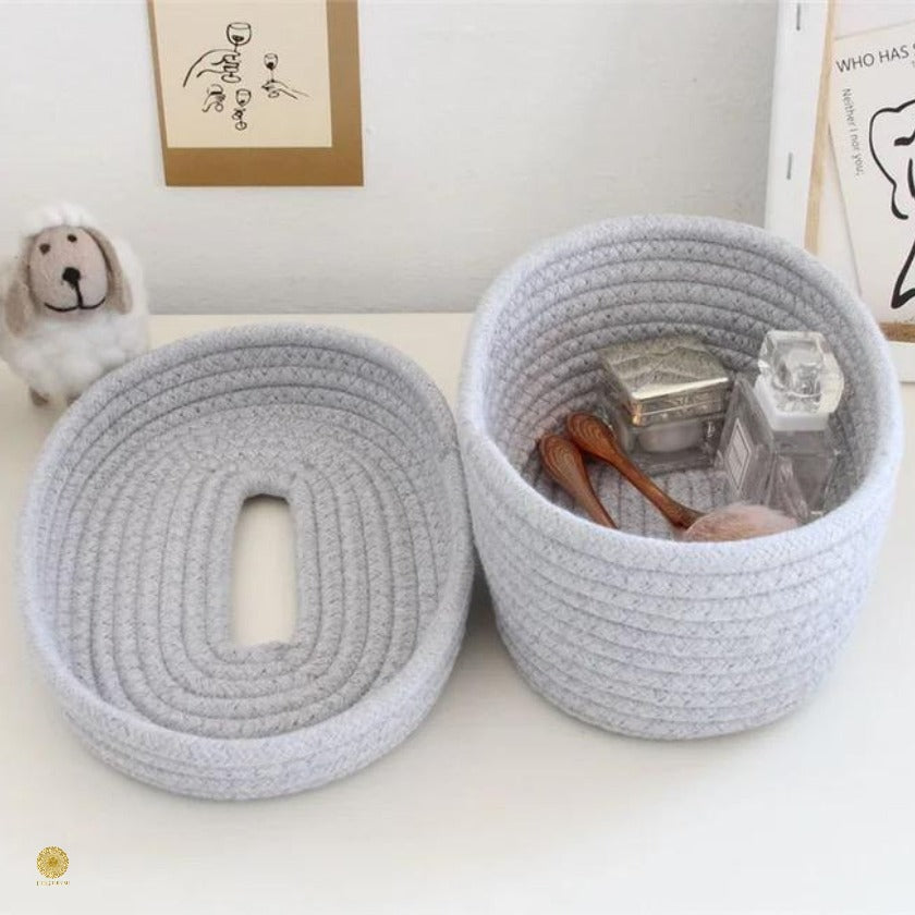 Brown cotton rope tissue holder basket by TheGharnish, designed for organizing tissues and small items in a stylish storage box.