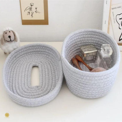 Brown cotton rope tissue holder basket by TheGharnish, designed for organizing tissues and small items in a stylish storage box.