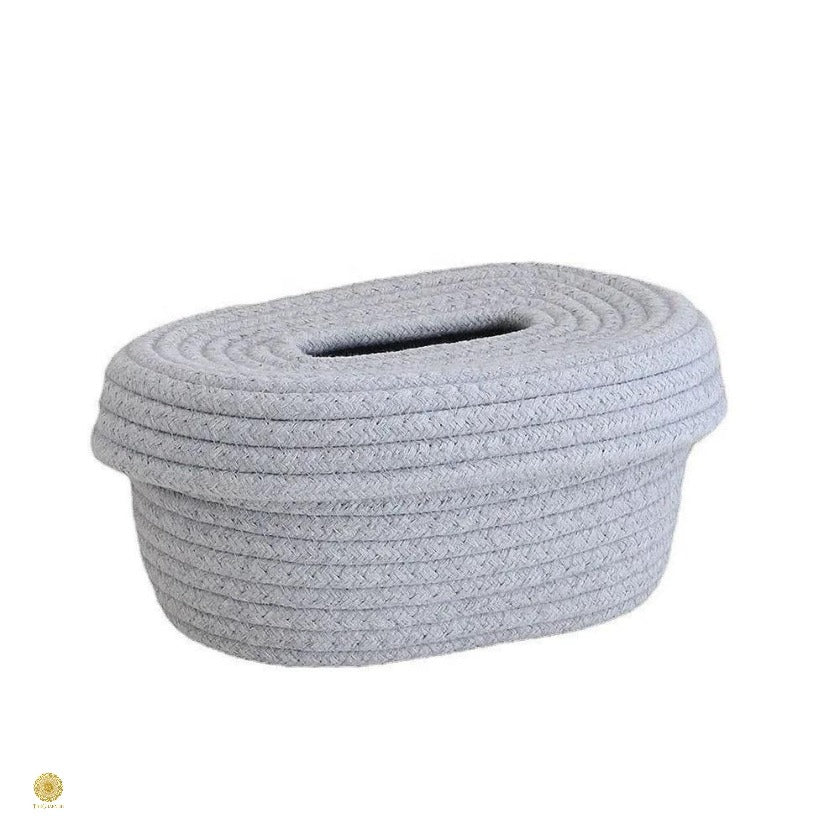Brown cotton rope tissue holder organizer basket by TheGharnish, with a sturdy rectangular design for convenient tissue storage.